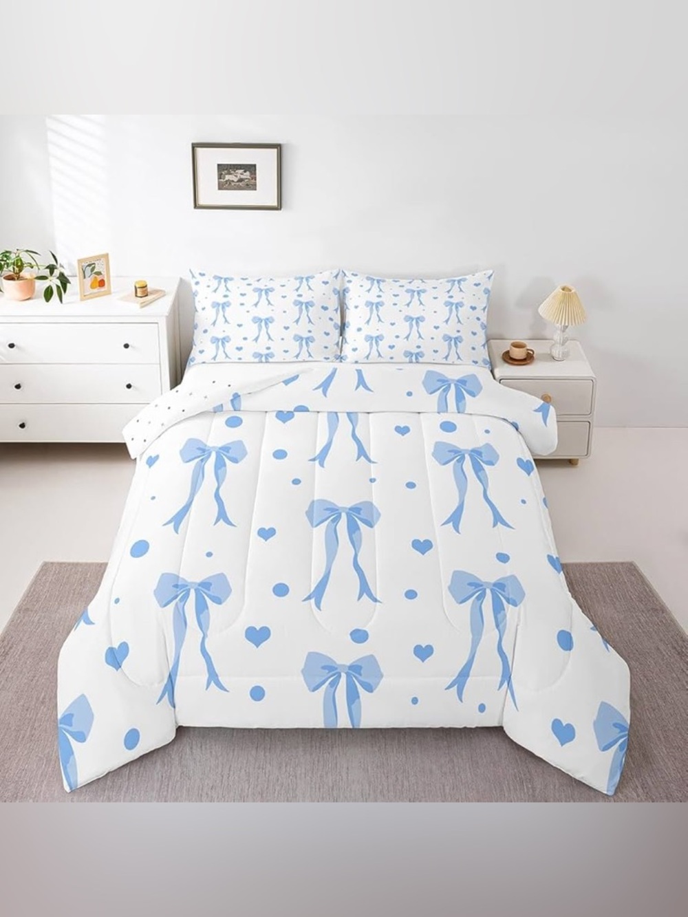 Feelyou Coquette Bows Comforter Set Full Size Blue Watercolor Bow Bedding Set